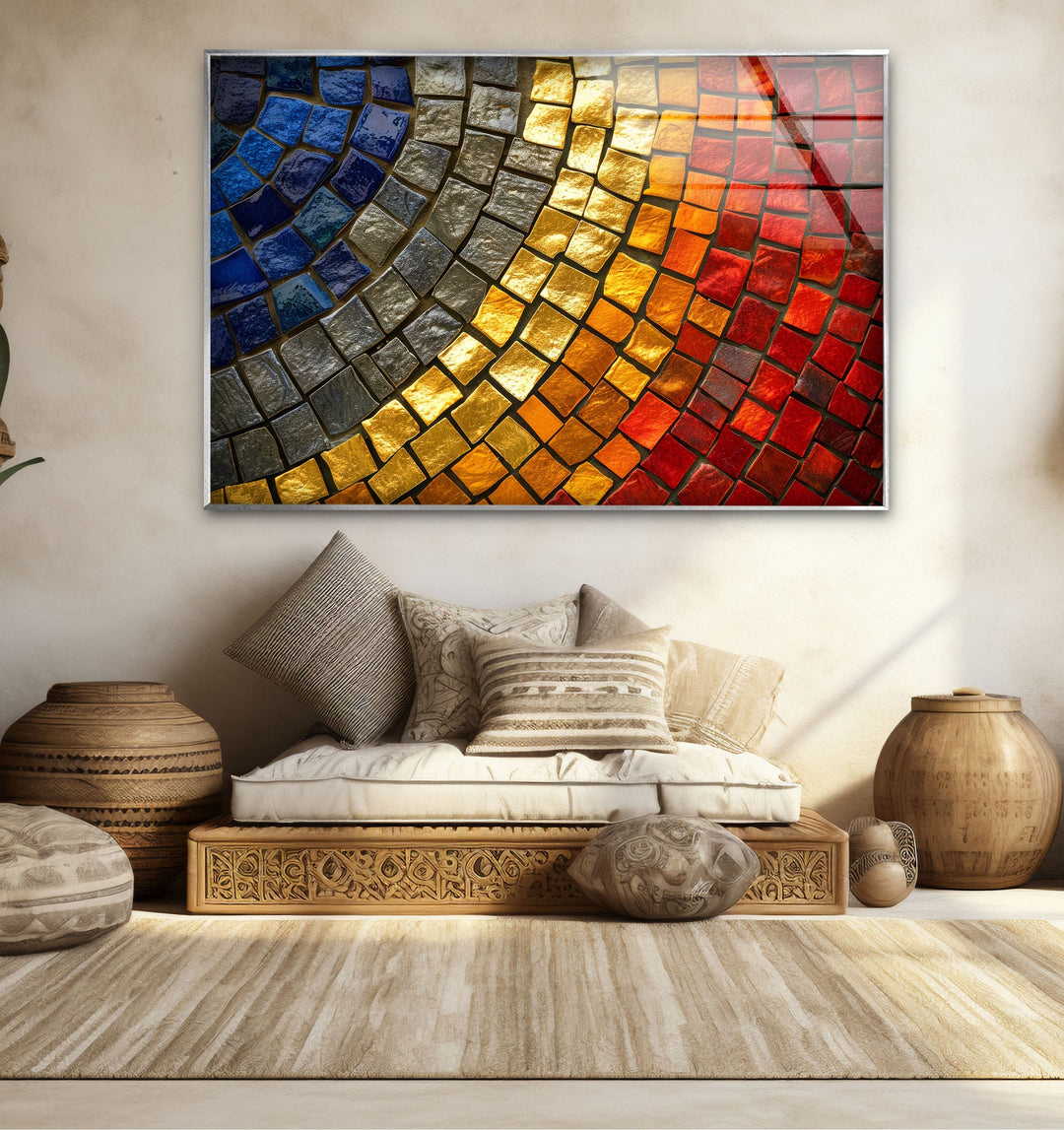 Red & Yellow Stones Glass Wall Art custom glass pictures, glass art prints
