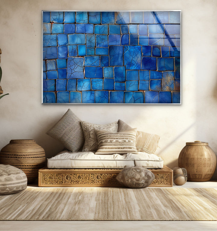 Blue Mosaic Cracked Stones Glass Wall Art glass wall decor, glass wall art decor
