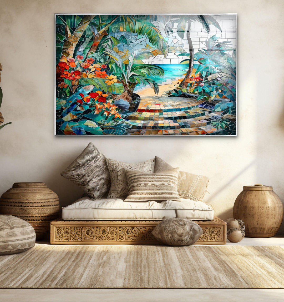 Tropical Summer Mosaic Glass Wall Art print on glass, glass printed photos