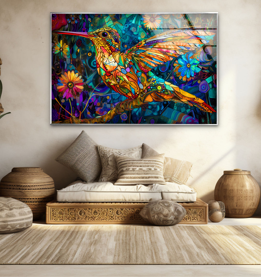 Colored Hummerbird Glass Wall Art picture on glass wall art, photos printed on glass