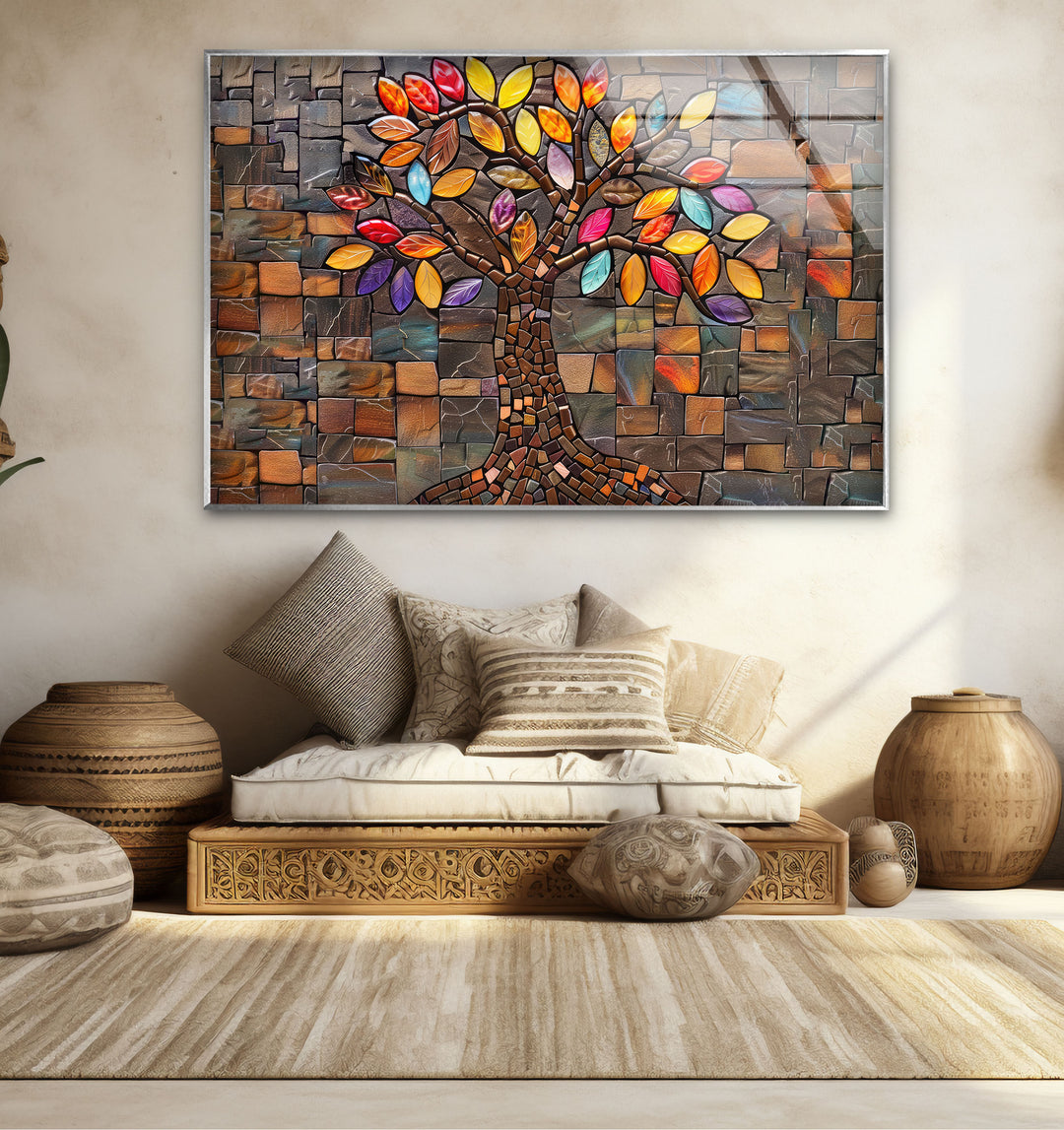 Mosaic Life of Tree Glass Wall Art print on glass, glass printed photos