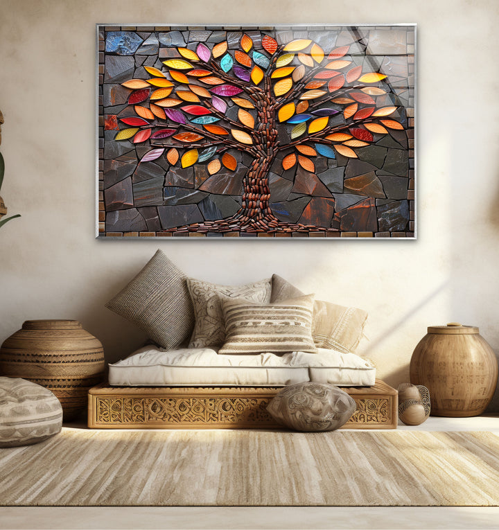 Colored Stained Tree Glass Wall Art glass pictures for Wall, glass prints wall art