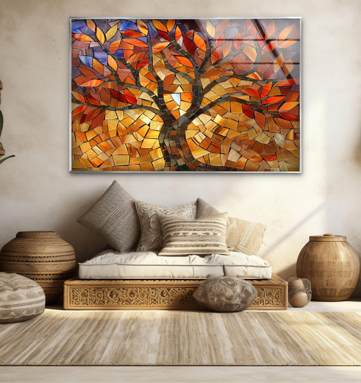 Mosaic Tree of Life Glass Wall Art photo print on glass, prints on glass wall art