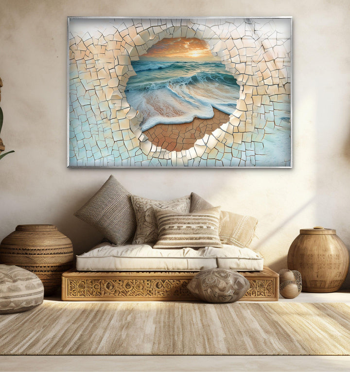 Cracked Stones & Ocean Glass Wall Art large glass photo prints, glass wall photos
