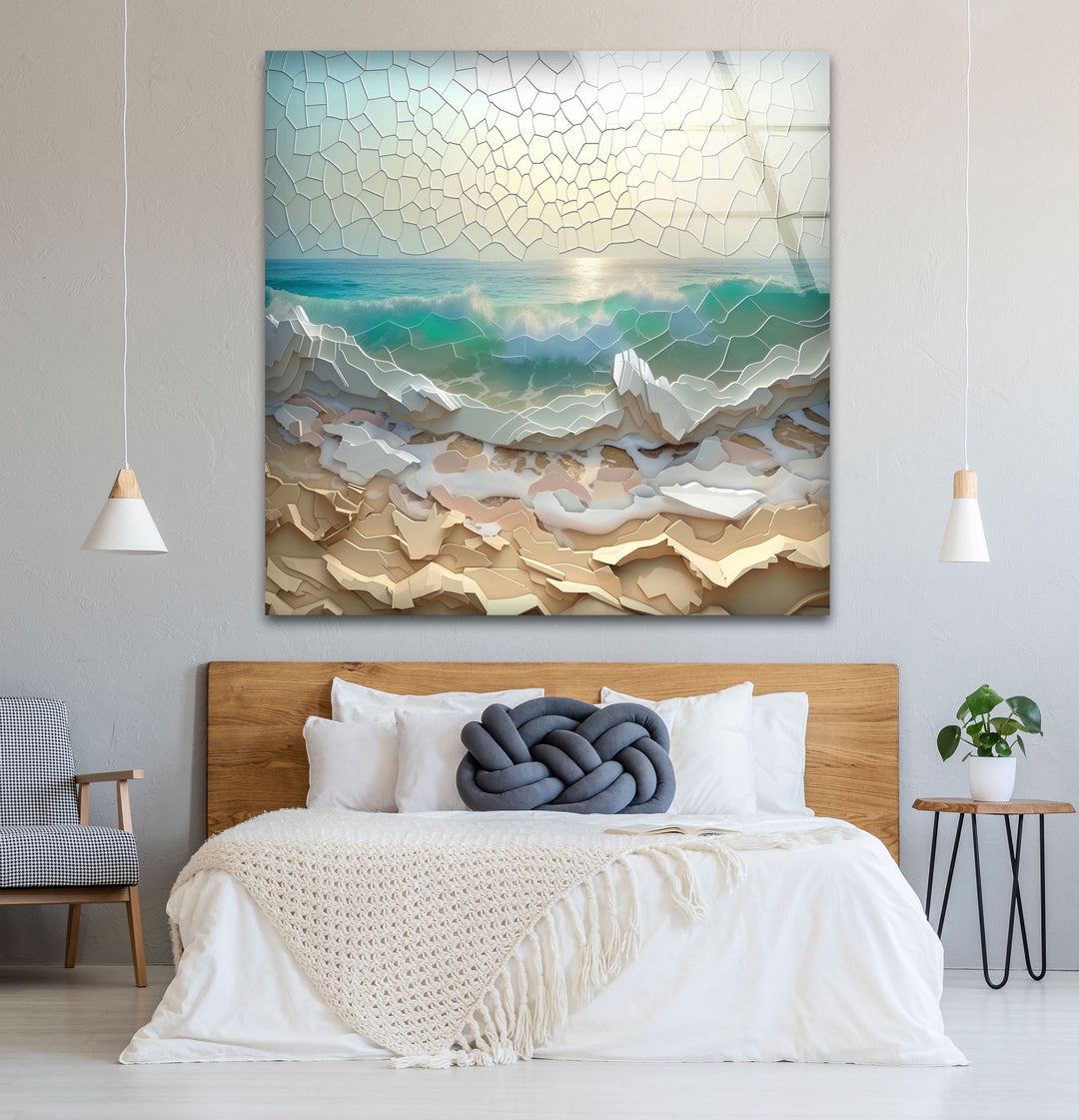 Stained Ocean Sunset Cracked Art Glass Wall Art picture on glass wall art, photos printed on glass
