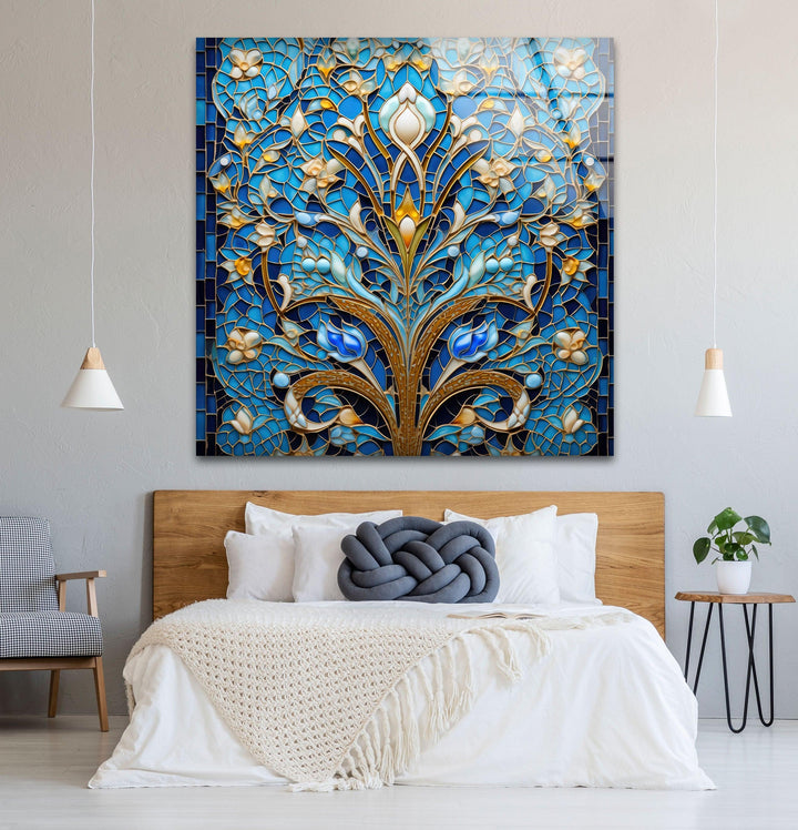 Blue Mosaic & Stained Design Glass Wall Art custom glass photo prints, large glass prints
