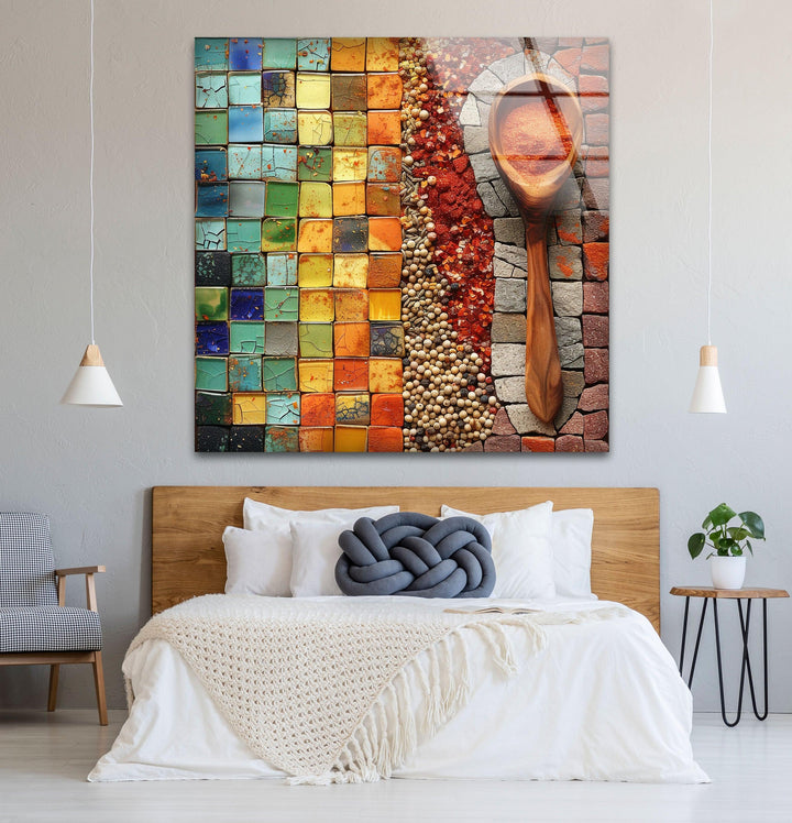 Mosaic Herbs Glass Wall Art, large glass photo prints, glass wall photos