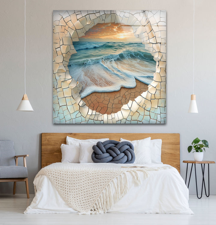 Cracked Stones & Ocean Glass Wall Art photo print on glass, prints on glass wall art
