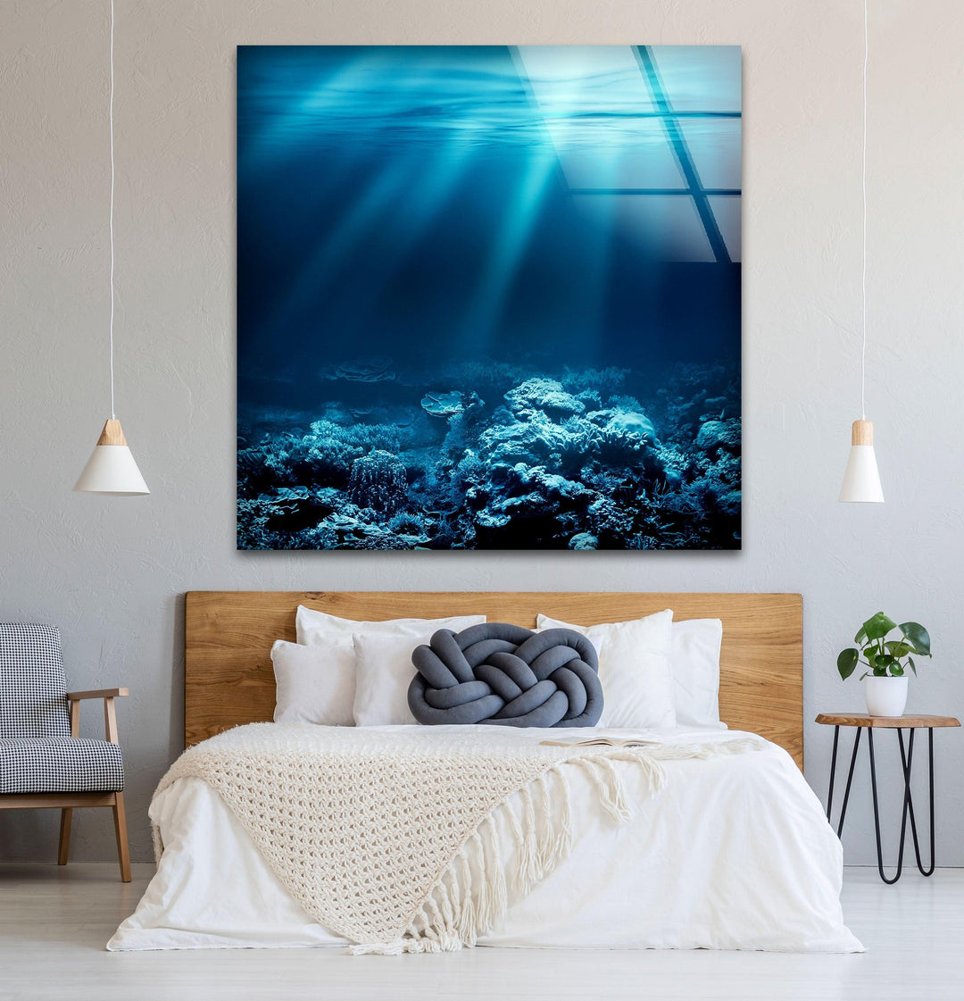 Deep Ocean Blue Glass Wall Art Glass Printing Wall Art, Print photos on glass