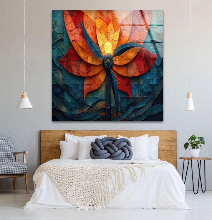 Colorful Mosaic Flower Glass Wall Art, photo print on glass, prints on glass wall art