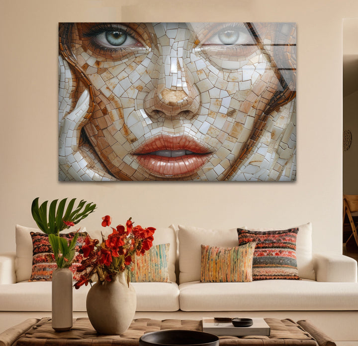 Mosaic Woman Art Glass Wall Art print on glass, glass printed photos
