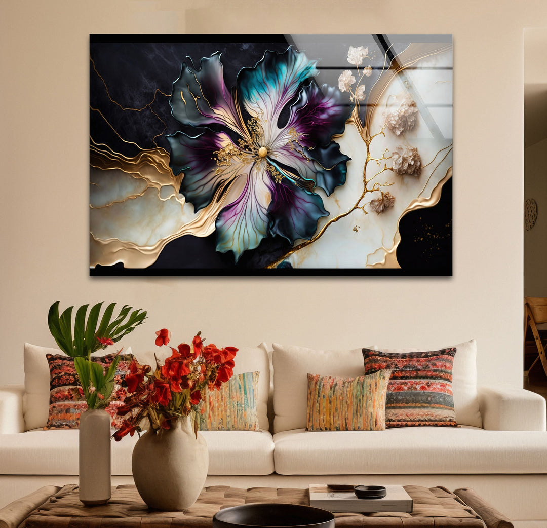 Marble Design Flower Glass Wall Art large glass photo prints, glass wall photos
