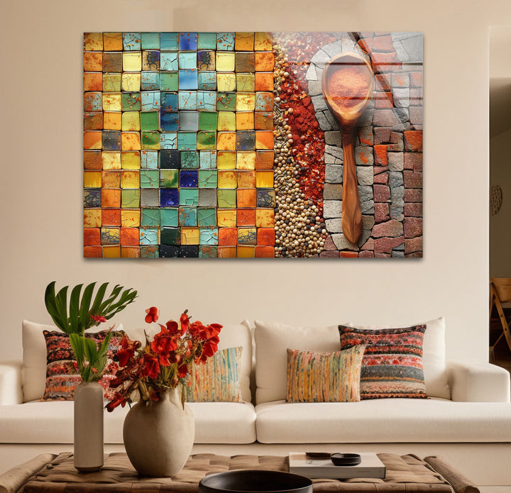 Mosaic Herbs Glass Wall Art, photo print on glass, prints on glass wall art