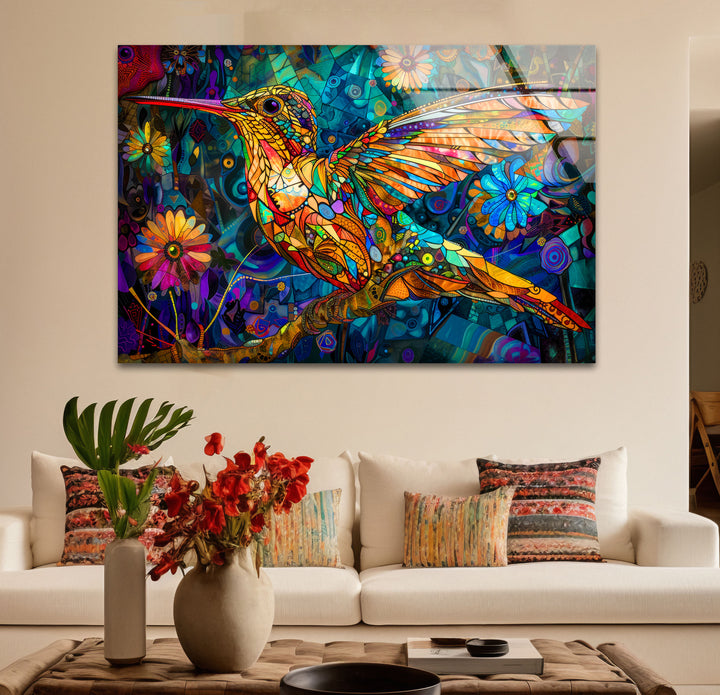 Colored Hummerbird Glass Wall Art large glass photo prints, glass wall photos