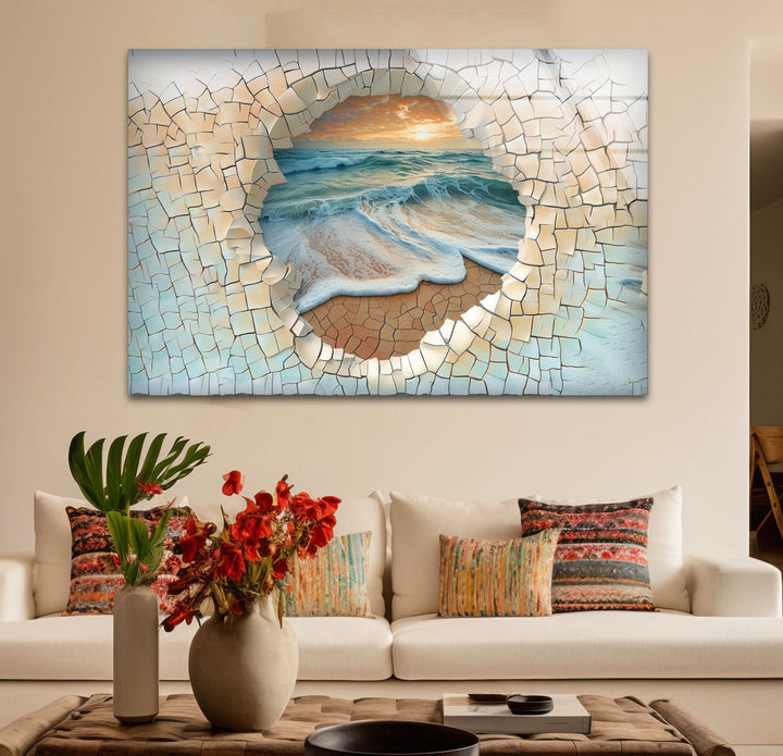 Cracked Stones & Ocean Glass Wall Art custom glass pictures, glass art prints
