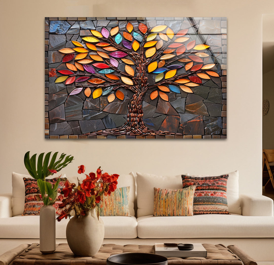 Colored Stained Tree Glass Wall Art glass photo prints, glass picture prints