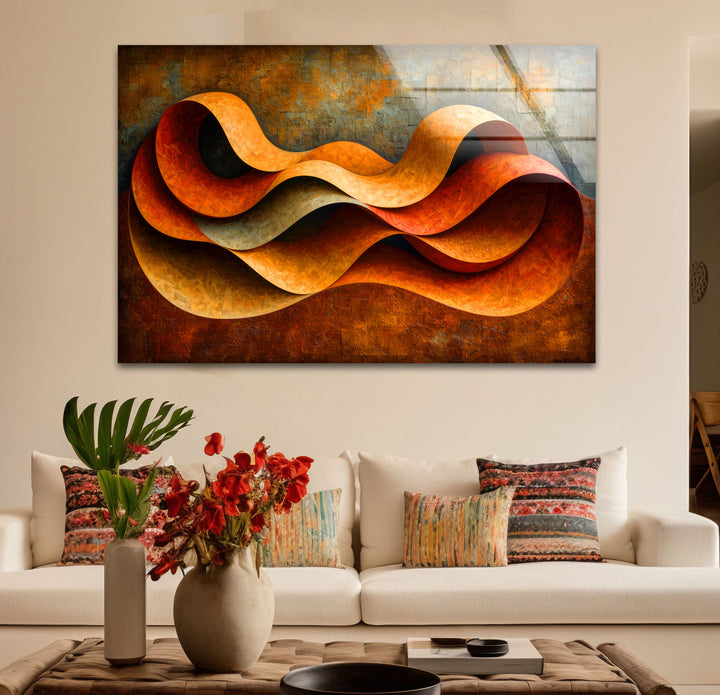 Abstract Orange Horizons Glass Wall Art custom glass pictures, glass art prints