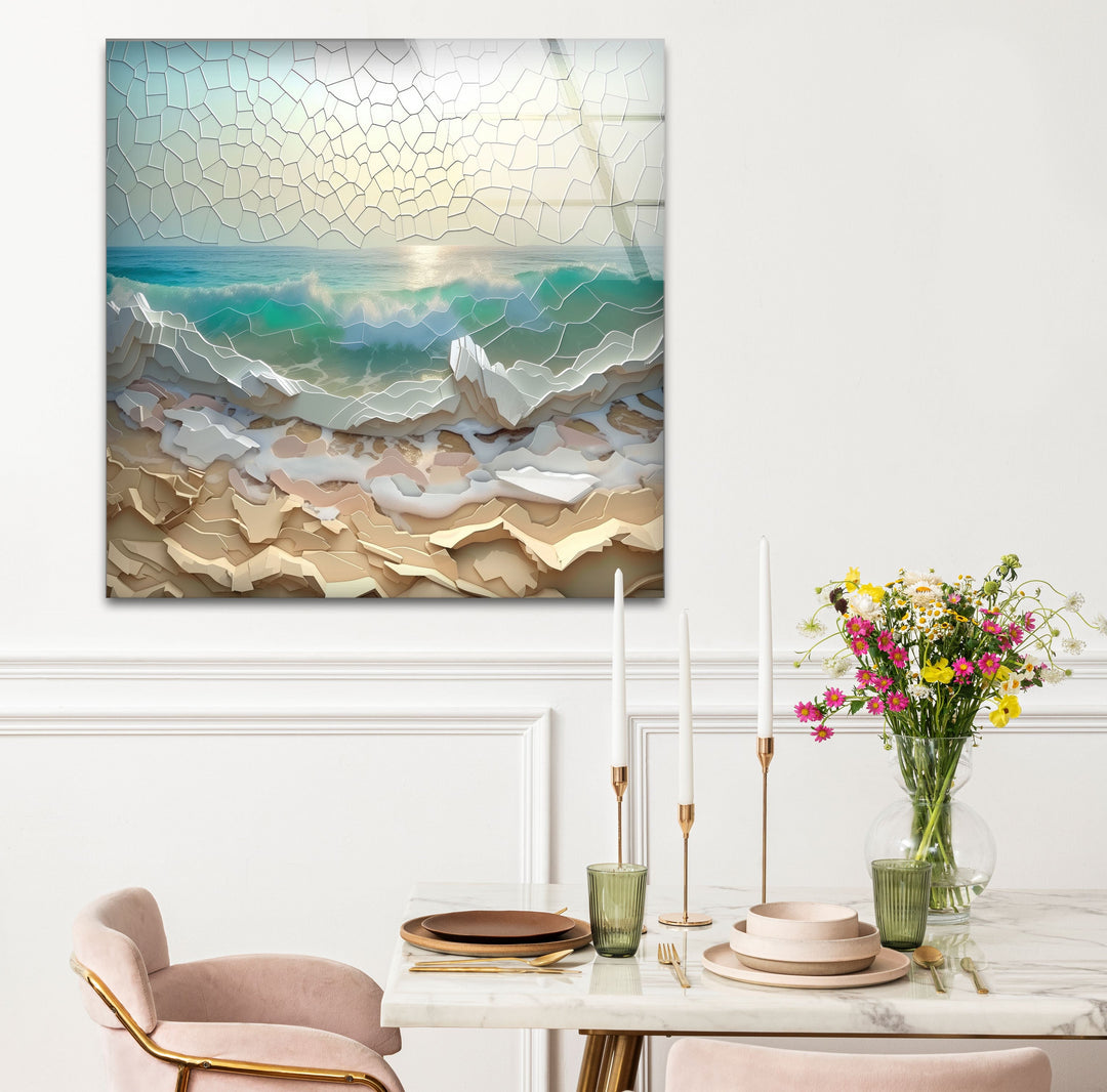 Stained Ocean Sunset Cracked Art Glass Wall Art large glass photo prints, glass wall photos
