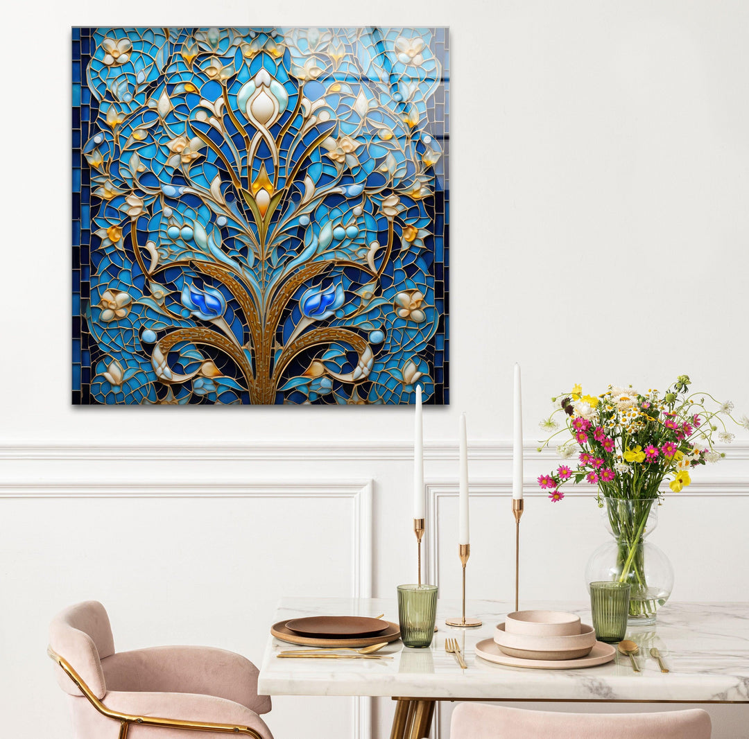 Blue Mosaic & Stained Design Glass Wall Art photo print on glass, prints on glass wall art
