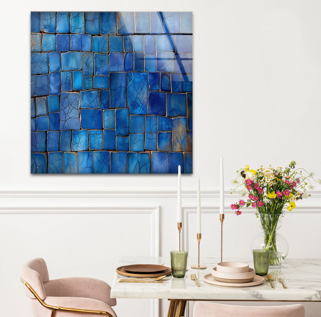 Blue Mosaic Cracked Stones Glass Wall Art stained glass wall art, stained glass wall decor
