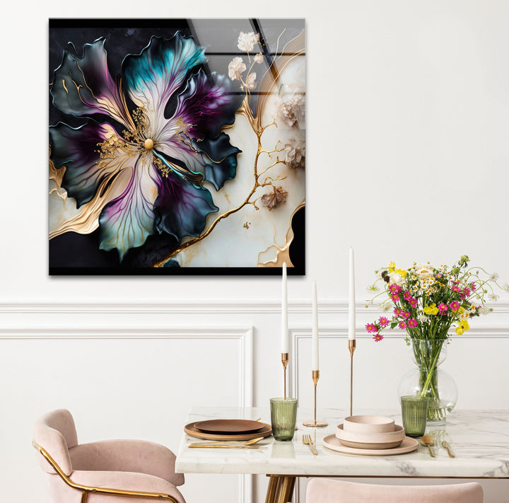 Marble Design Flower Glass Wall Art photo print on glass, prints on glass wall art
