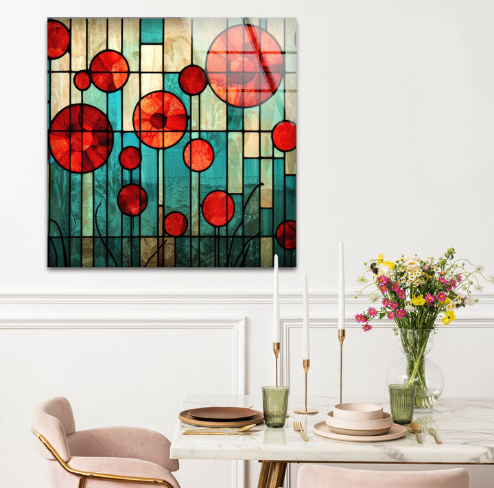 Stained Red Circles Glass Wall Art large glass photo prints, glass wall photos
