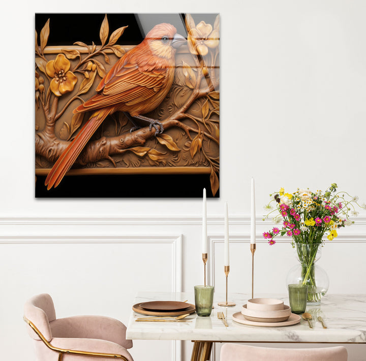 Goldfinch & Flower Glass Wall Art print picture on glass, Tempered Glass Wall Art
