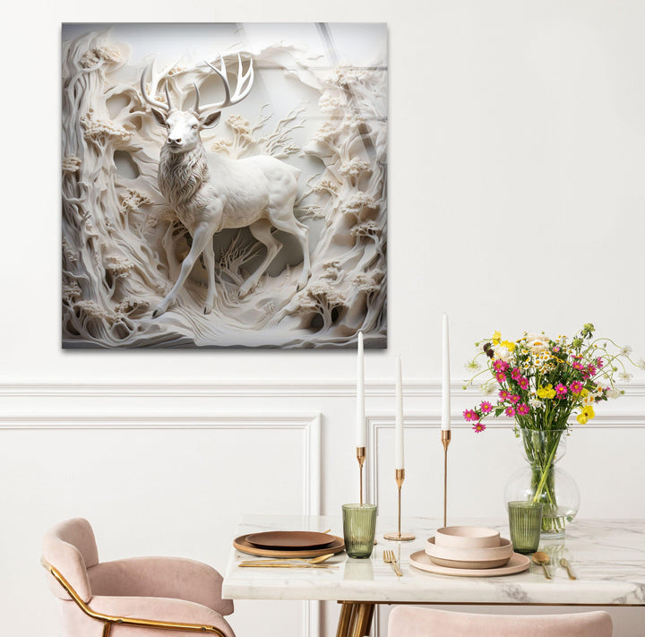 White Deer Glass Wall Art print on glass, glass printed photos
