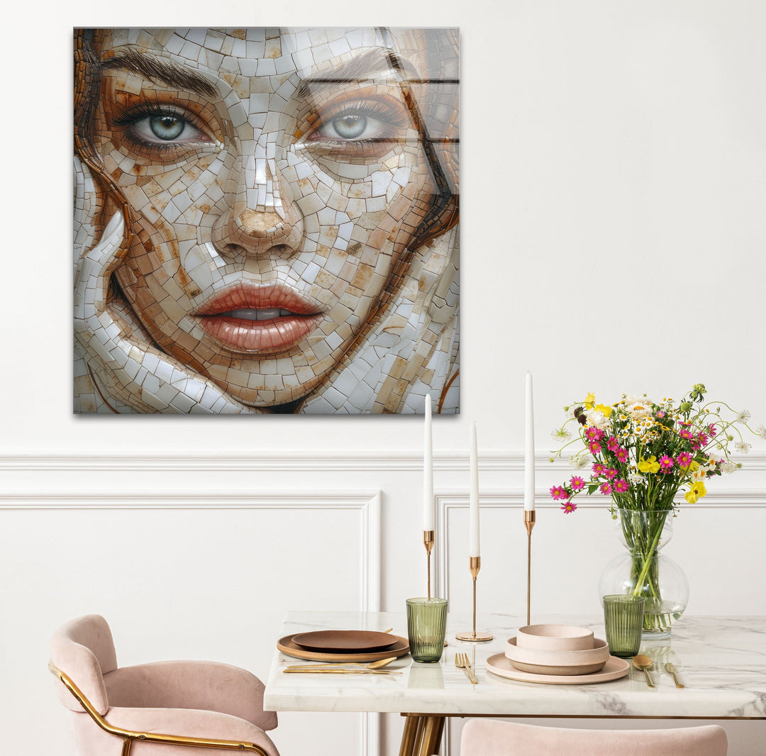 Mosaic Woman Art Glass Wall Art picture on glass wall art, photos printed on glass
