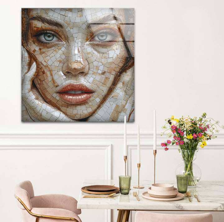 Mosaic Woman Art Glass Wall Art picture on glass wall art, photos printed on glass
