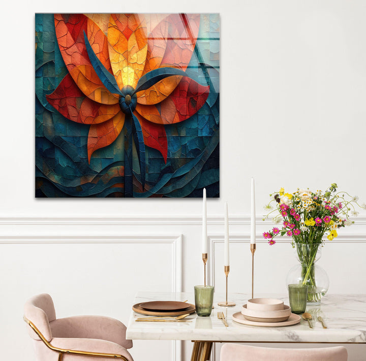 Colorful Mosaic Flower Glass Wall Art, glass pictures for Wall, glass prints wall art