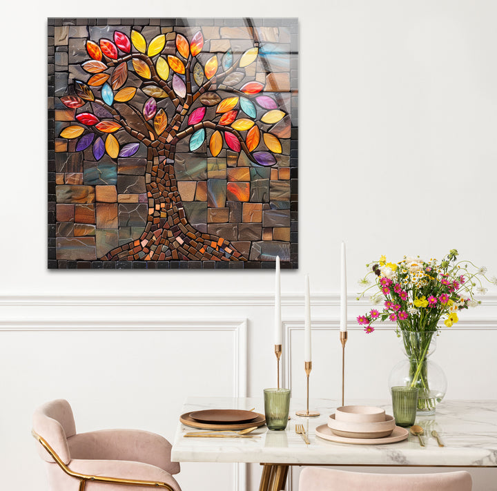 Mosaic Life of Tree Glass Wall Art glass image printing, glass prints from photos