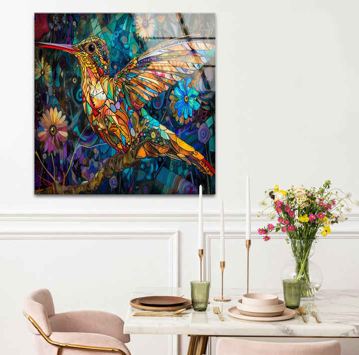 Colored Hummerbird Glass Wall Art Glass Printing Wall Art, Print photos on glass