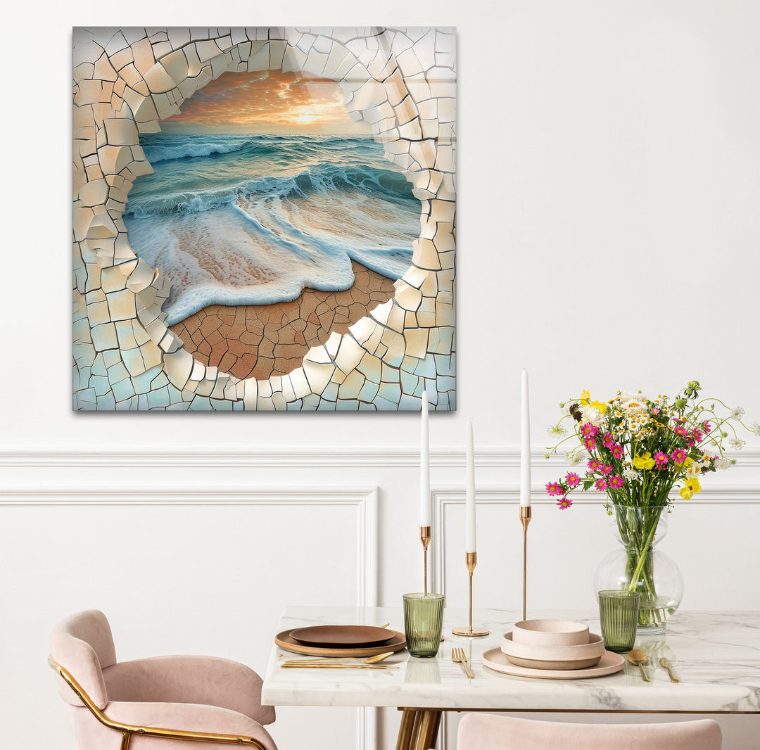 Cracked Stones & Ocean Glass Wall Art glass pictures for Wall, glass prints wall art
