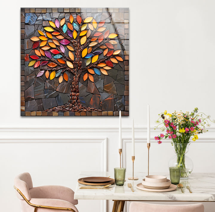 Colored Stained Tree Glass Wall Art Glass Printing Wall Art, Print photos on glass