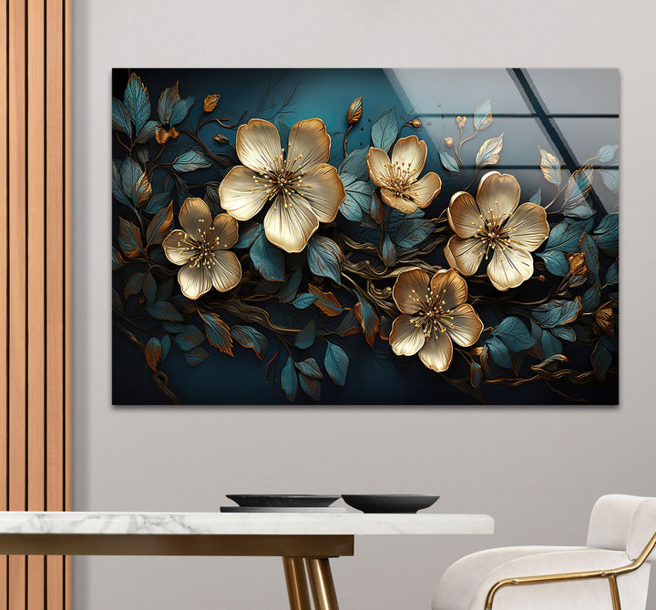 Beige & Blue Botanical Glass Wall Art art glass wall art, glass wall art pictures
