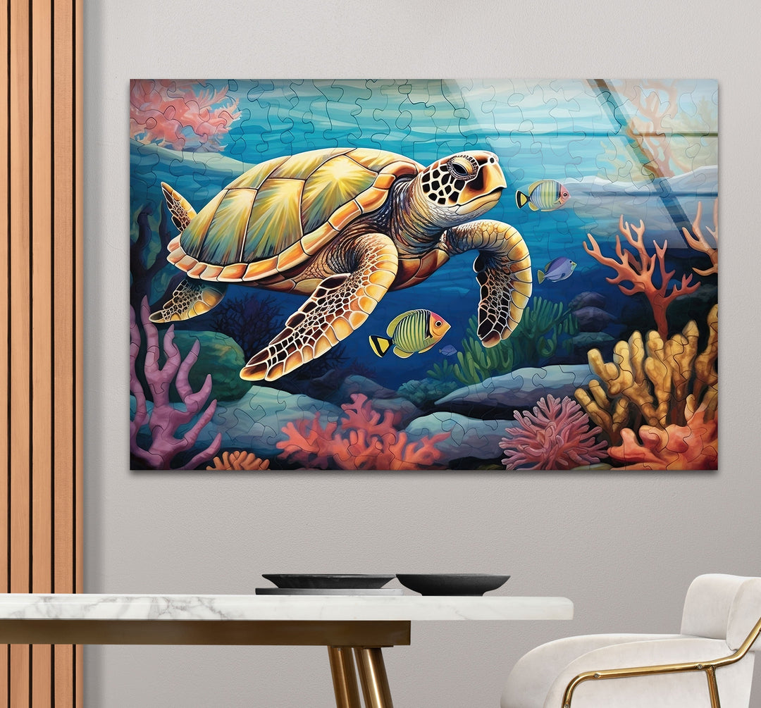 Sea Turtle Puzzle Glass Wall Art large glass photo prints, glass wall photos
