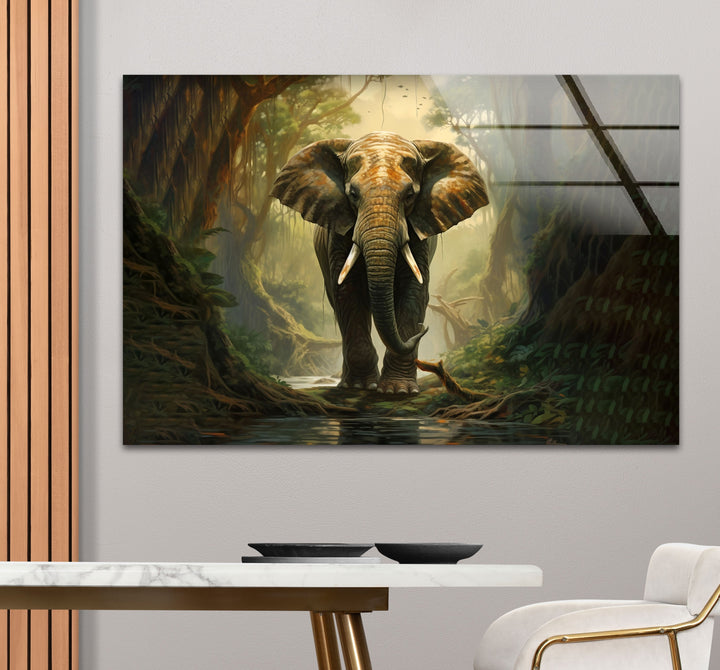 Elephant in Forest Glass Wall Art large glass photo prints, glass wall photos
