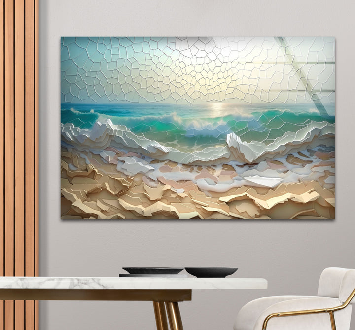 Stained Ocean Sunset Cracked Art Glass Wall Art photo print on glass, prints on glass wall art
