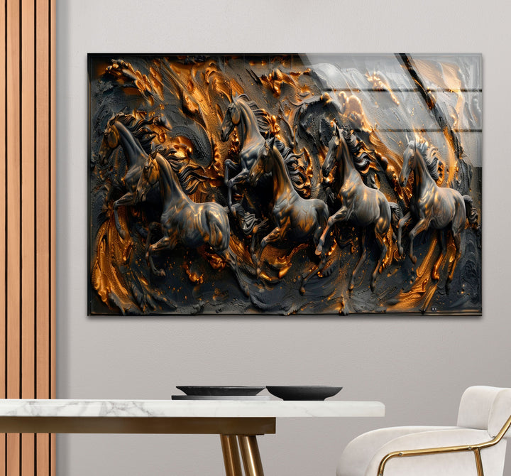 Bronze Black Horses Glass Wall Art custom glass photo prints, large glass prints
