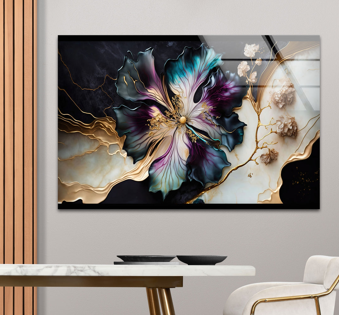 Marble Design Flower Glass Wall Art custom glass pictures, glass art prints
