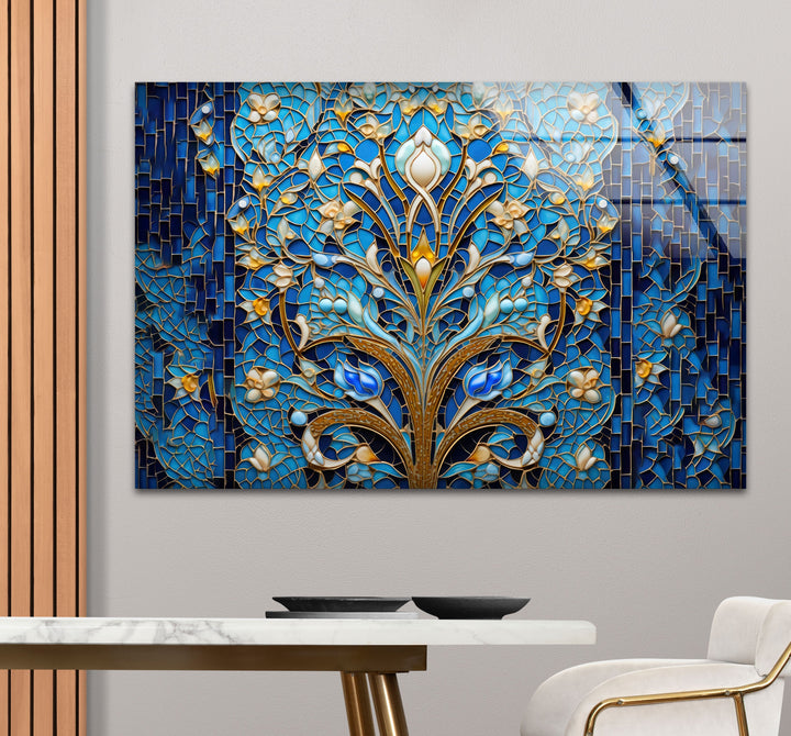 Blue Mosaic & Stained Design Glass Wall Art custom glass pictures, glass art prints
