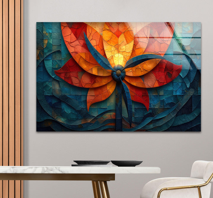 Colorful Mosaic Flower Glass Wall Art,  glass image printing, glass prints from photos