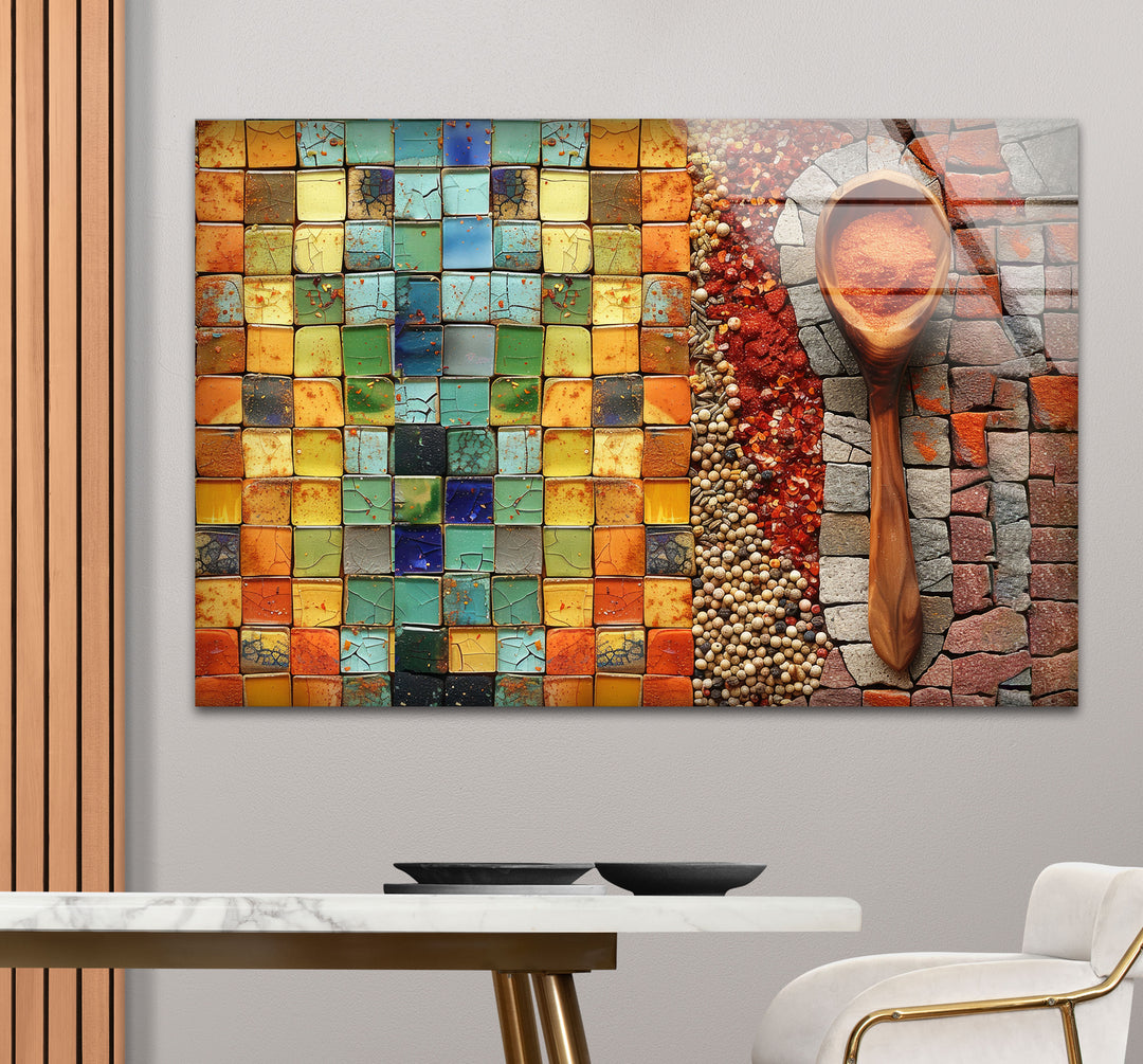 Mosaic Herbs Glass Wall Art, glass pictures for Wall, glass prints wall art