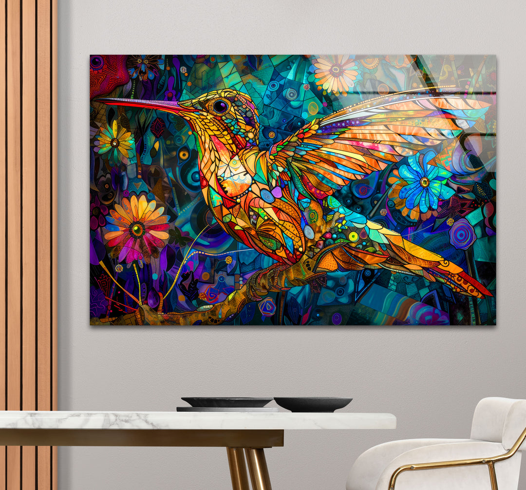 Colored Hummerbird Glass Wall Art photo print on glass, prints on glass wall art