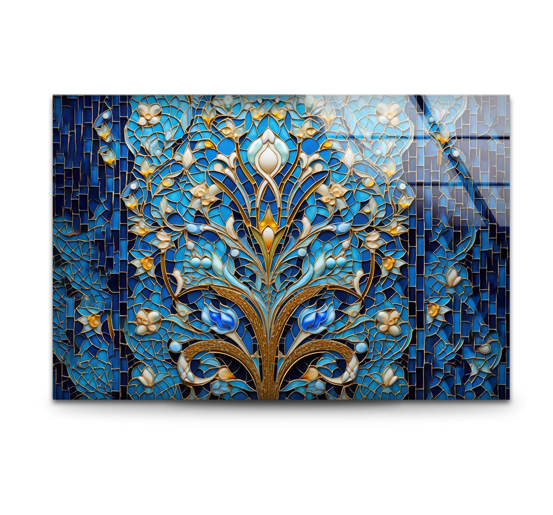 Blue Mosaic & Stained Design Glass Wall Art glass pictures for Wall, glass prints wall art
