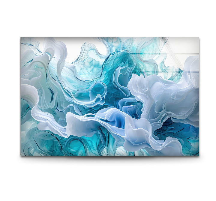 White and Blue Abstract Glass Wall Art glass pictures for Wall, glass prints wall art
