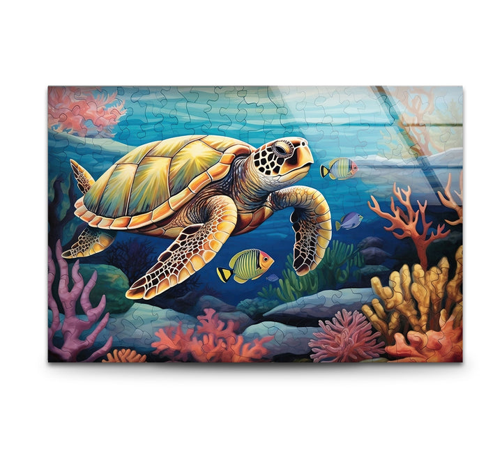 Sea Turtle Puzzle Glass Wall Art photo print on glass, prints on glass wall art
