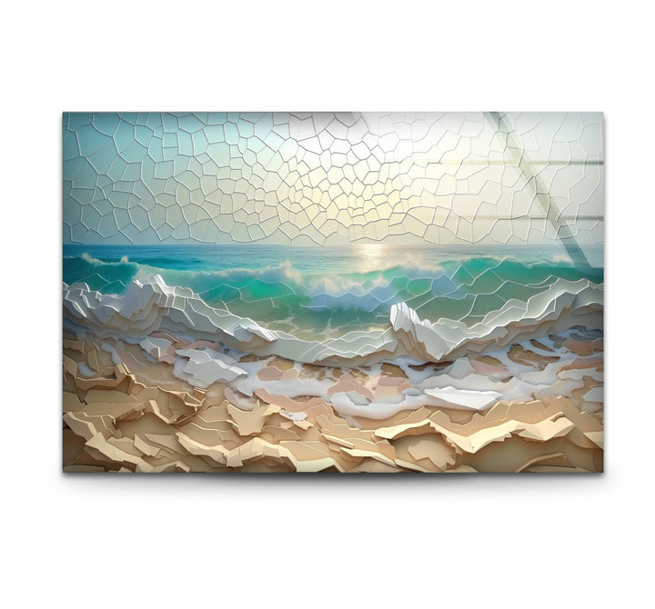 Stained Ocean Sunset Cracked Art Glass Wall Art custom glass pictures, glass art prints
