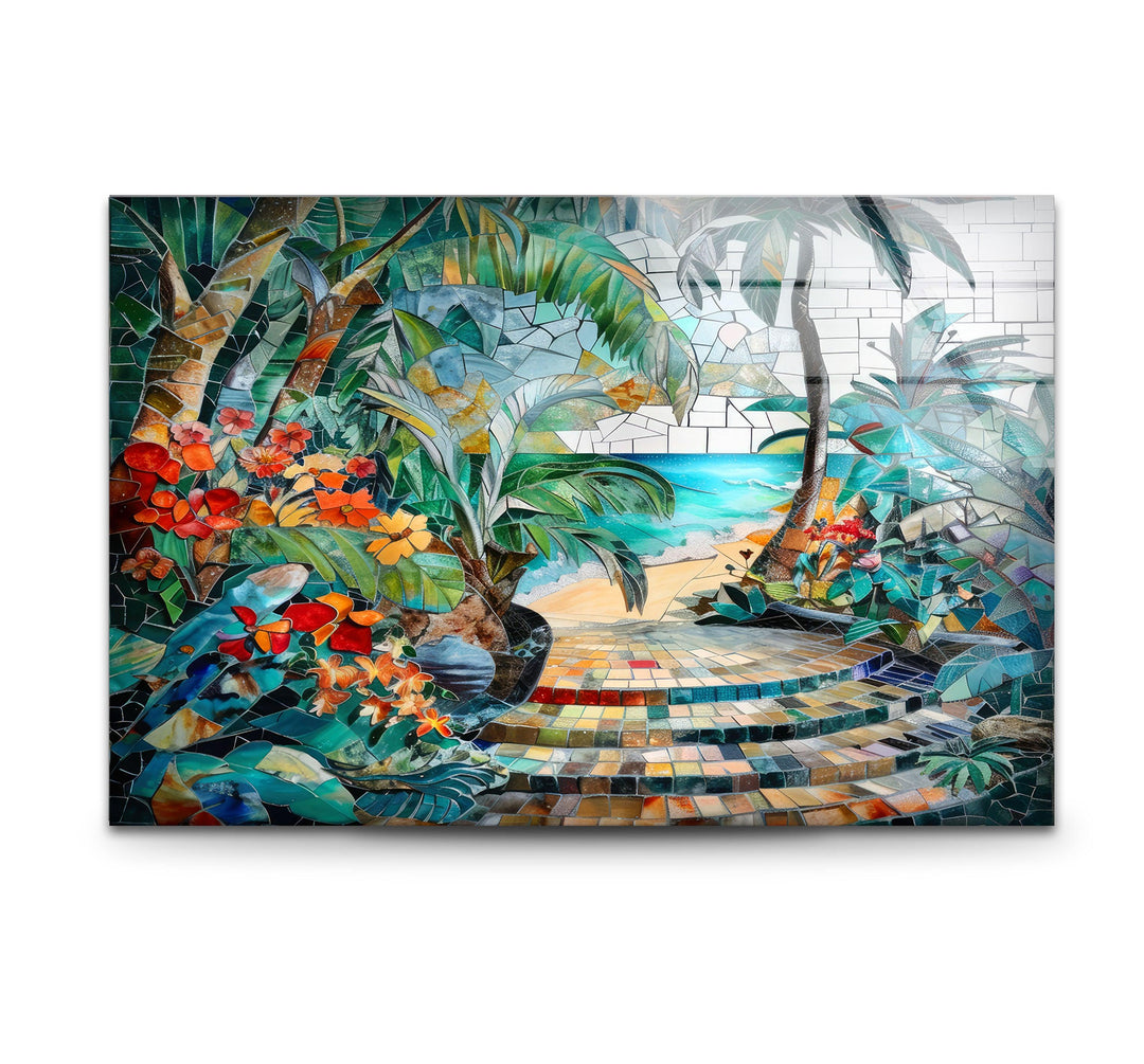 Tropical Summer Mosaic Glass Wall Art art glass wall art, glass wall art pictures